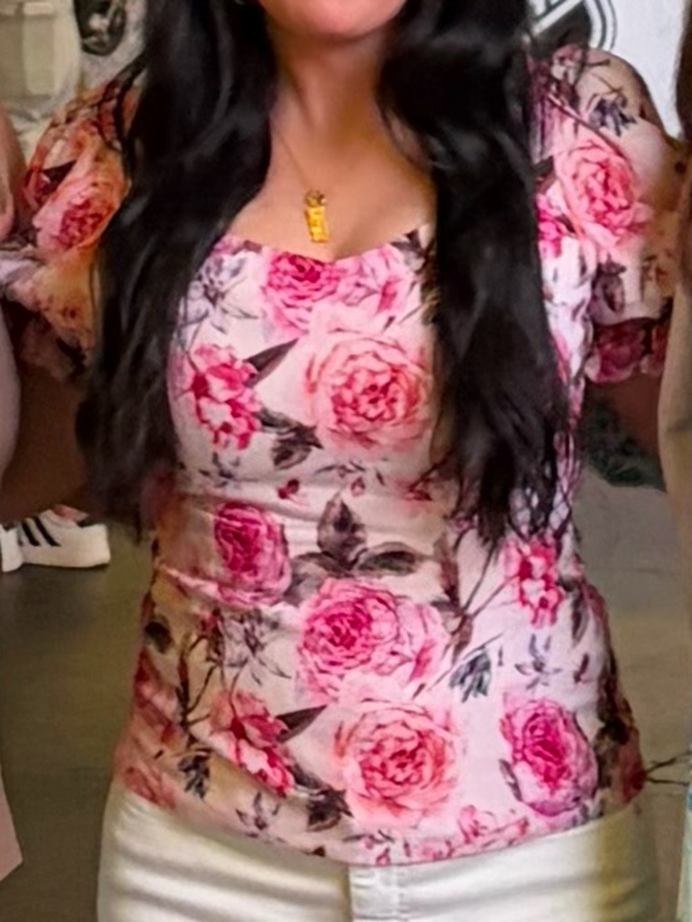 Ivy City Co - Floral Puff-Sleeve Blouse in Blush Pink